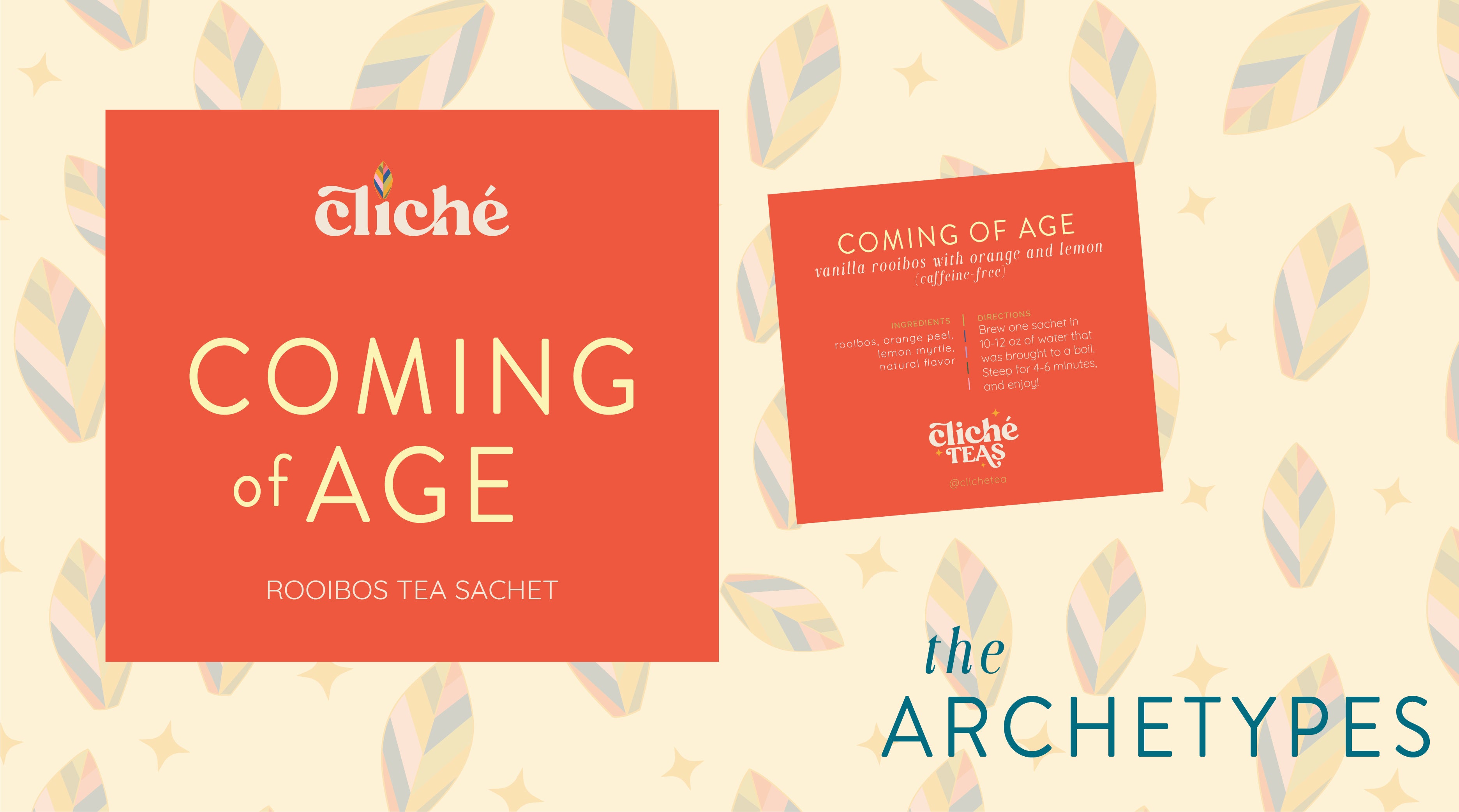 The front of the wrapper for "Coming of Age" - a Rooibos Tea Sachet